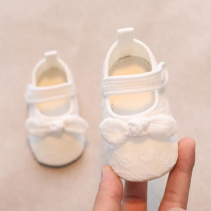 Infant Baby Girls Shoes Non-Slip Soft Soled Lace Bowknot Flats Toddler First Walker Spring Autumn Princess Shoes