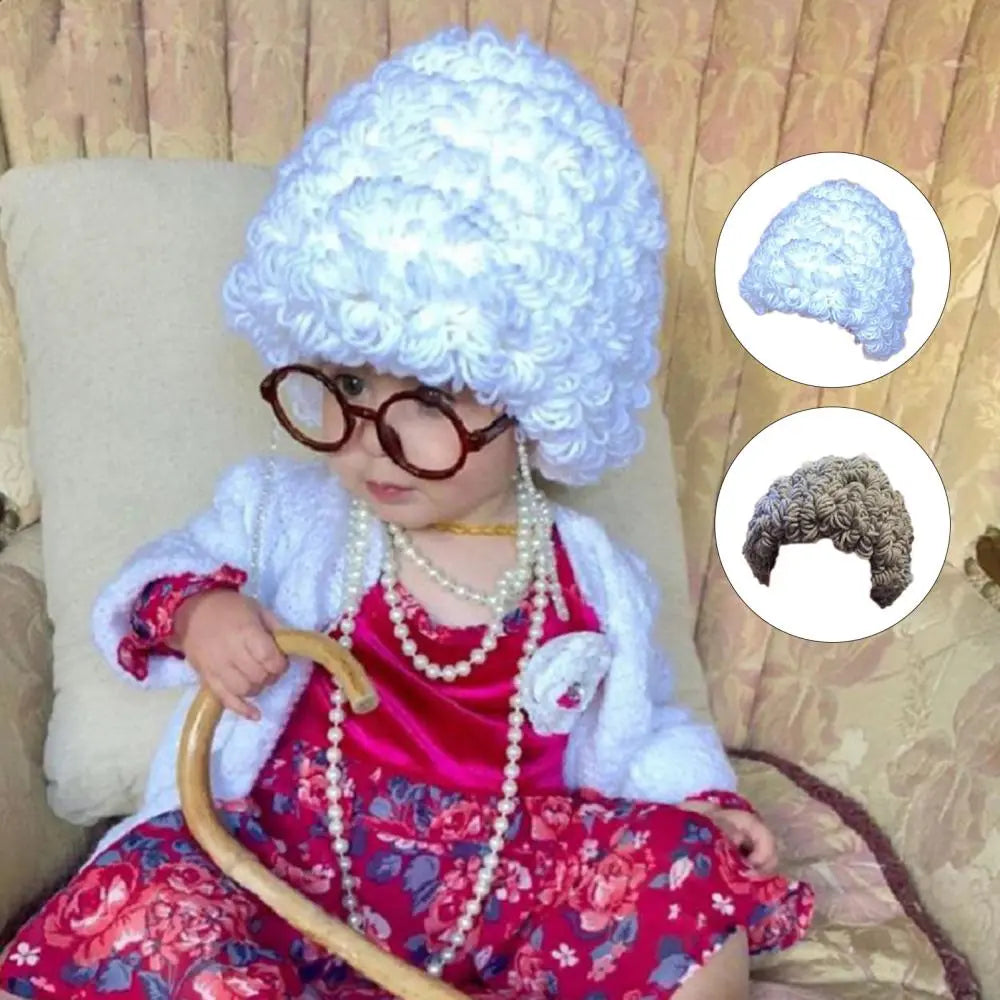 Little Granny Curly Hair Hat Newborn Photo Props Accessories