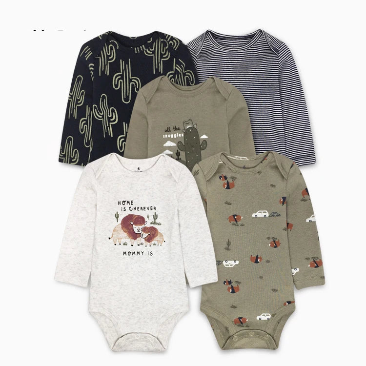 Winter 5PCS/lot Baby Bodysuits Long Sleeve 100% Cotton