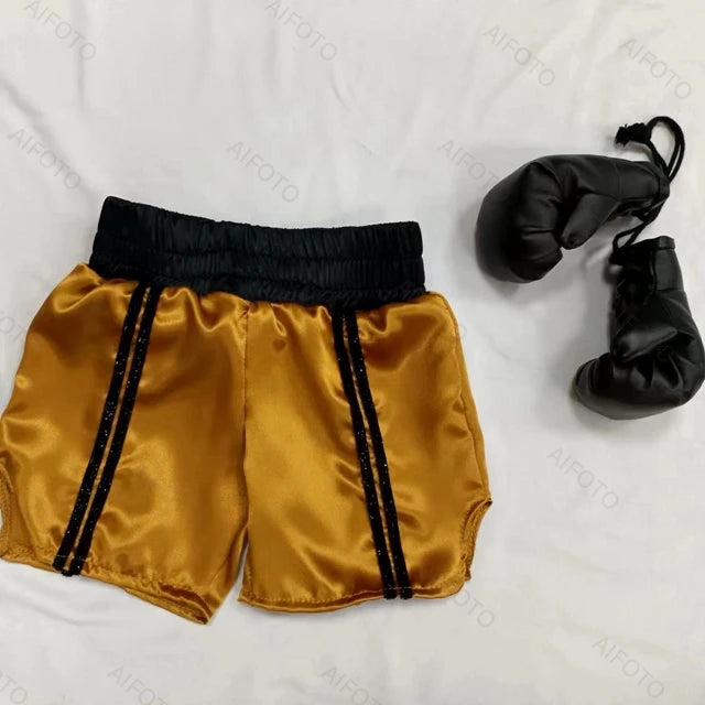 Baby Boxer Red Robe And Pants Set Sanda Free Fight Boxing Glove Shorts For Newborn Photography Props  Accessories Infant Photo