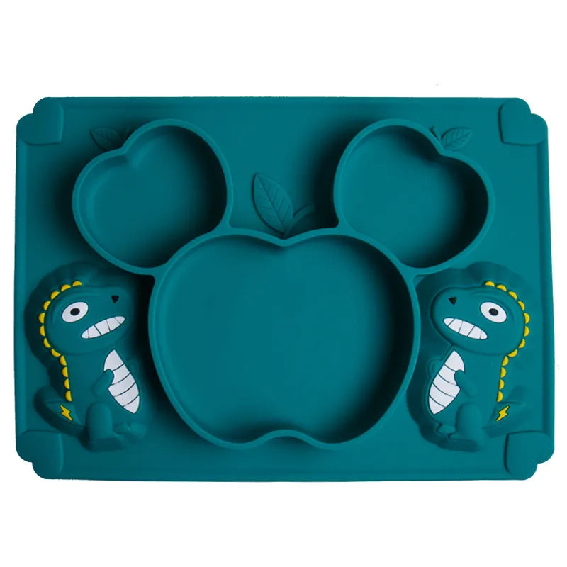 Baby Dinosaur Silicone Tableware Learning Spoon Fork Set Kids Anti-slip Feeding Training Utensils  Food Grade Silicone Dishes