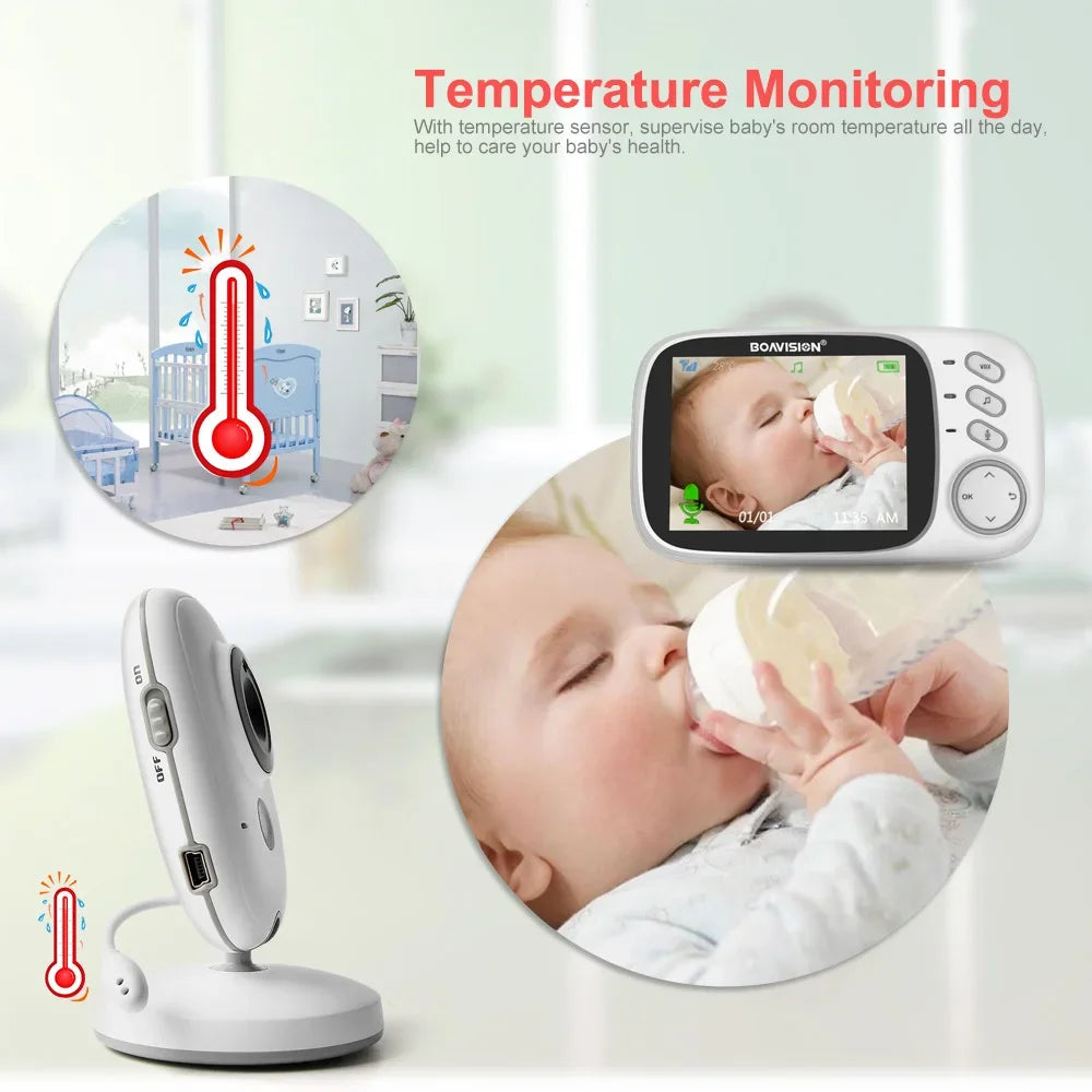 Baby Monitor 2.4G Wireless With 3.2 Inches LCD 2 Way Audio Talk