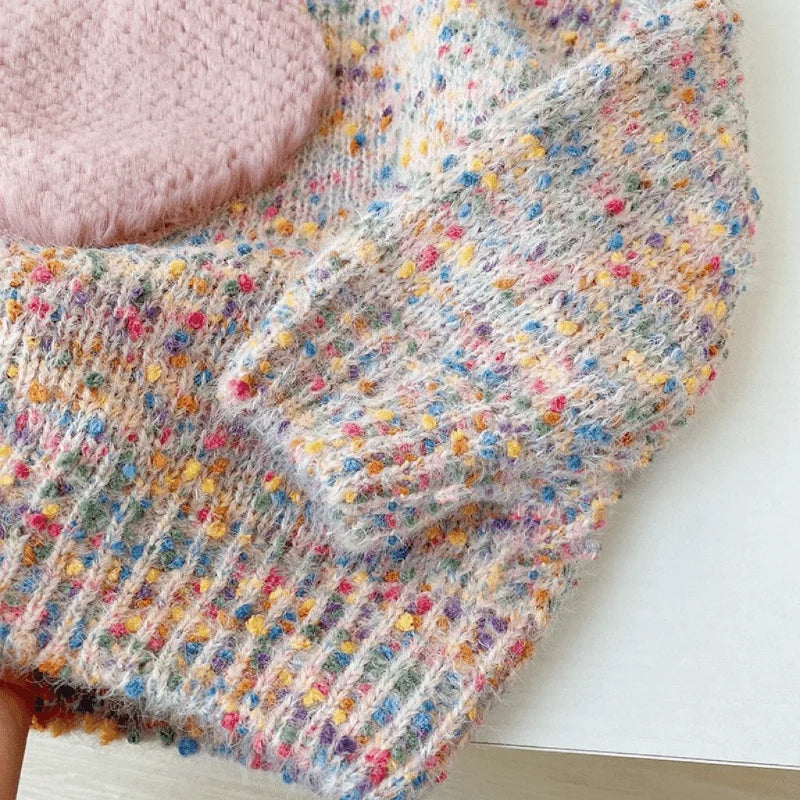 Baby Girl Cotton Heart Sweater Infant Toddler Child Long Sleeve Knitted Hoodie Casual Warm Thick Pullover Baby Clothes 12M-7Y