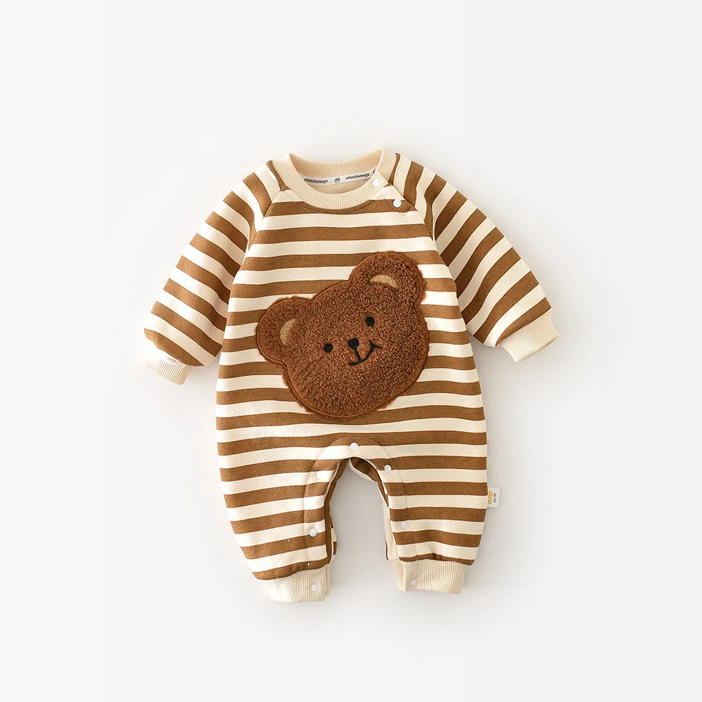 Korean Infant Boys Jumpsuit Patched Cartoon Bear Boys