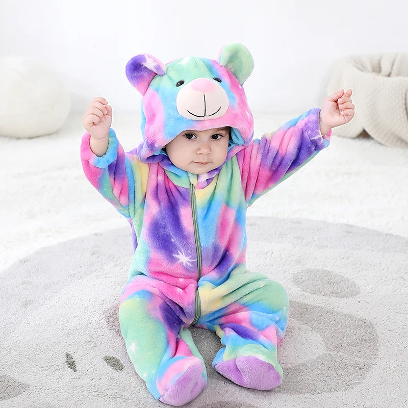 Kigurumis Bear Baby Rompers Winter Costume Flannel Jumpsuits