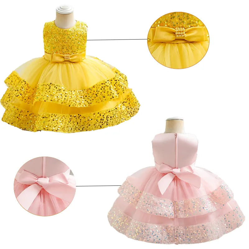 Baby Girl Princess Elegant Dress Kid Wedding Birthday Dresses Frocks Children Costume Bow Prom Ball Gown Party Dresses For Girls