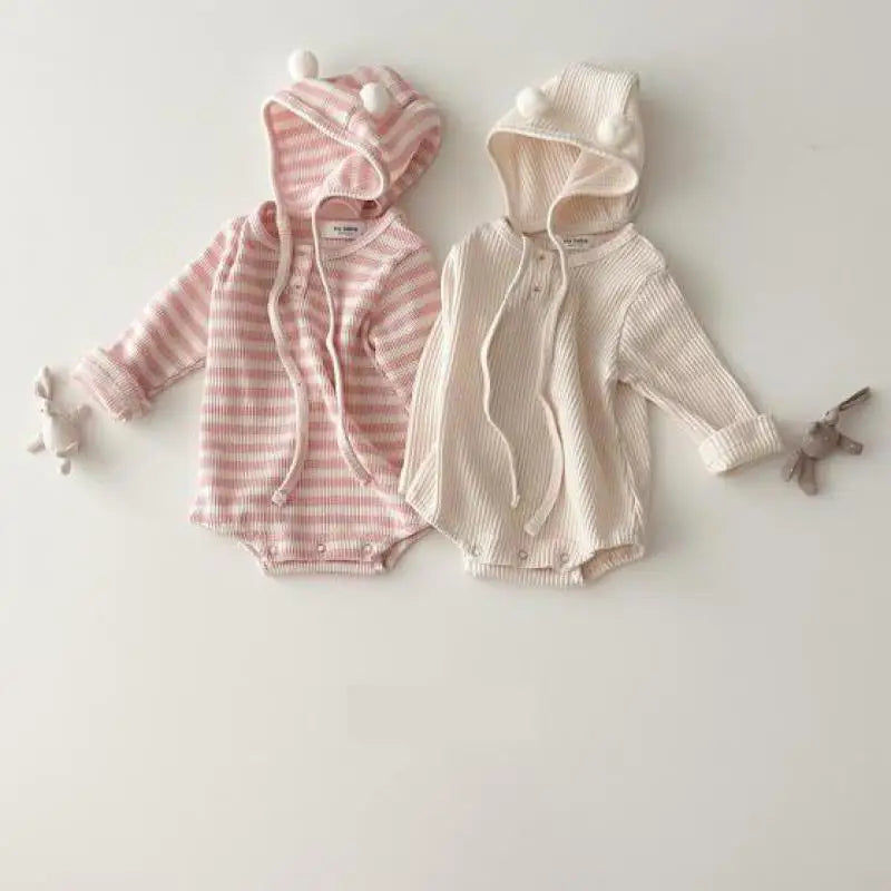 Spring Baby Cotton Long Sleeve Bodysuit + Lacing Caps