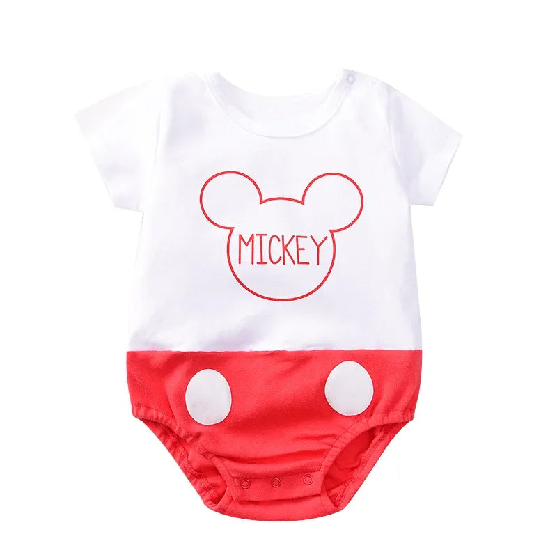 Summer Newborn Baby Cartoon Pooh Mickey Tiger Print Bodysuits 0-24M