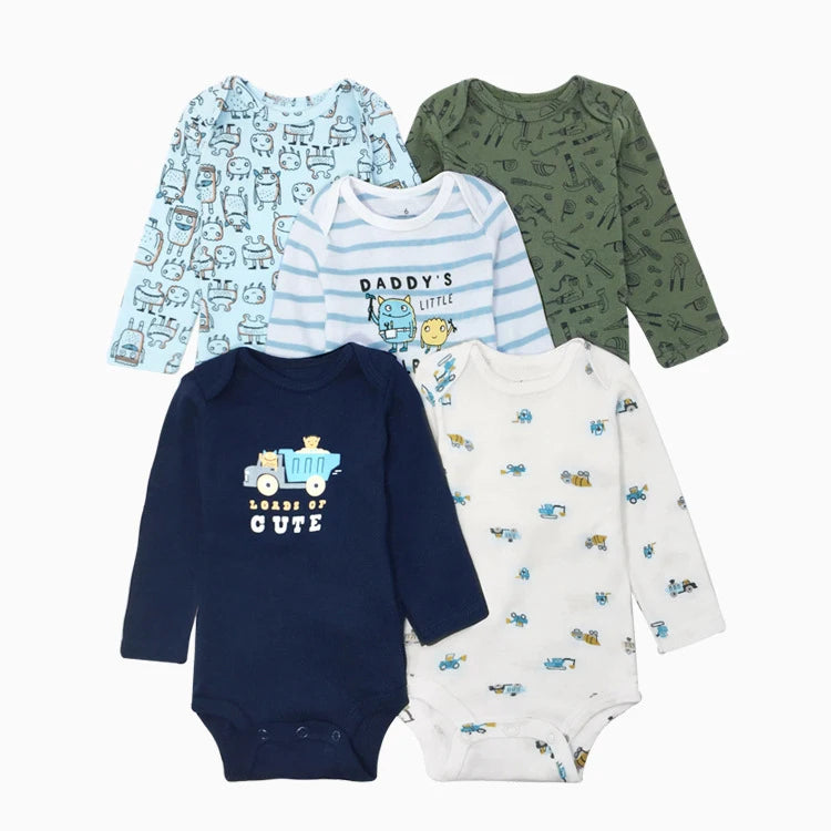 Winter 5PCS/lot Baby Bodysuits Long Sleeve 100% Cotton