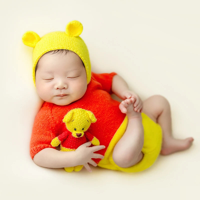 Newborn Photography Clothing Cute Bear Costume for Baby Photography Props Cute Animal Design Jumpsuit Newborn Babies Gifts Set