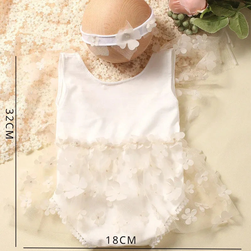 Newborn Flower Lace Princess Dress Baby Growth Commemorative Take Photos  Clothing Neonatus Full Moon Souvenir Photography Props