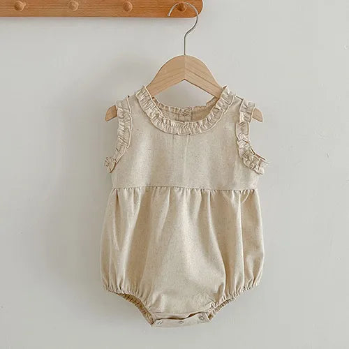 Newborn Baby Girls Jumpsuit Flying Sleeve Cotton Bodysuits