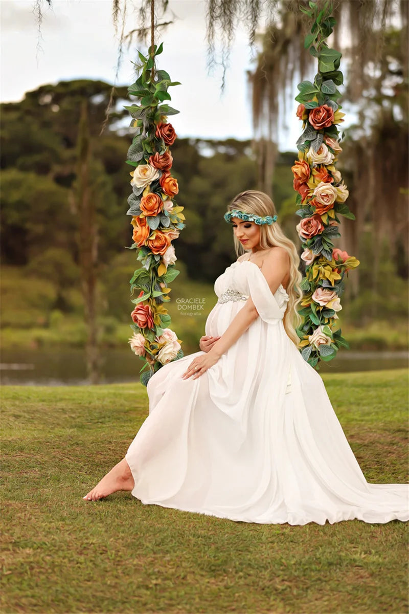 Sexy Maternity Shoot Dresses Strapless Chiffon Long Dress Pregnancy Photography Gown Pregnant Women Maxi Dress For Photo Props