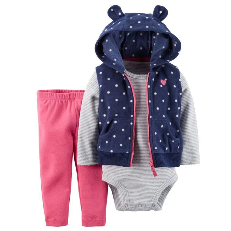 Baby Boy Girls Long Sleeve Clothes 3PC Set Hoodie  +Long Sleeve Bodysuit + Pants Outfit Toddler Boy jacket Newborn Costume 6-24M