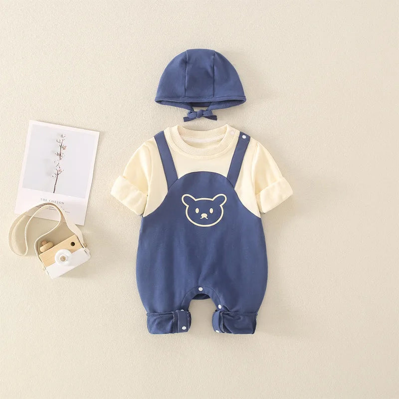 Baby Rompers for Boys Girls Cotton Long Sleeves Jumpsuits with Hat Korean Cute Bear Long Sleeves Baby Clothes Ropa Bebe Niña 옷