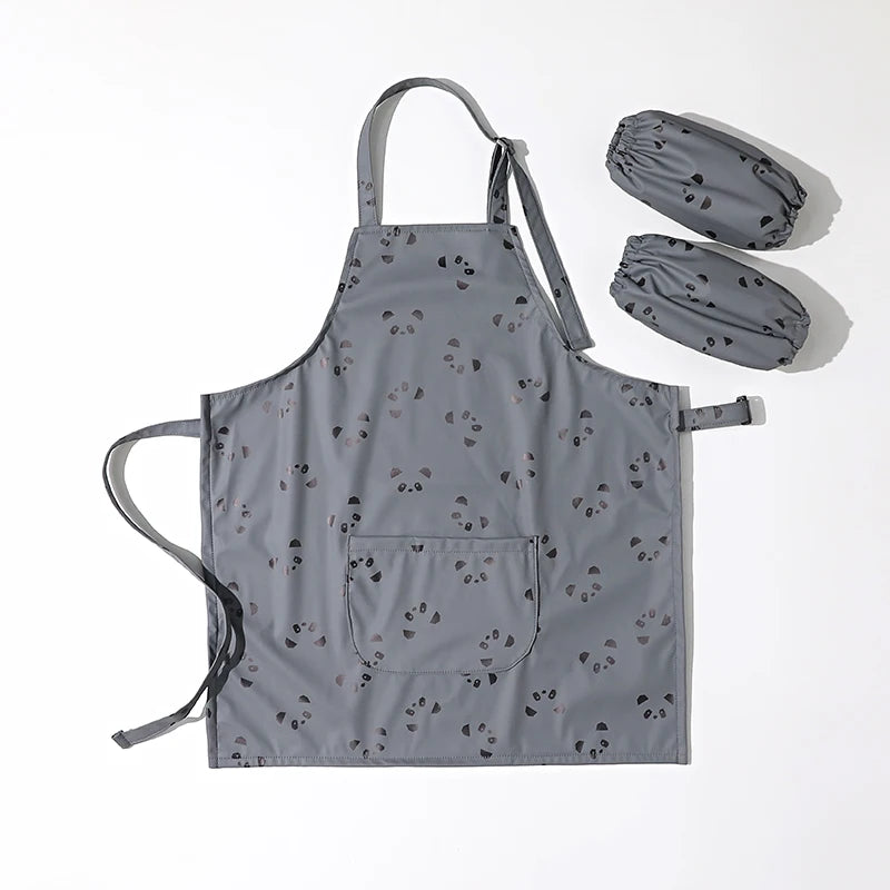 Boy Girl Front Pocket Bib Kid Kitchen Apron Set Child Craft Art Smock Baby Painting Cooking Pinafore Baby Aprons with Sleevelets