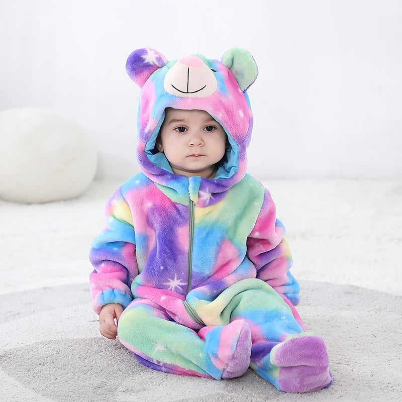 Kigurumis Bear Baby Rompers Winter Costume Flannel Jumpsuits