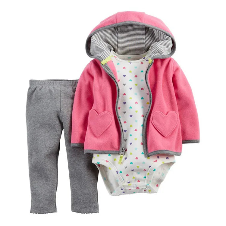 Baby Boy Girls Long Sleeve Clothes 3PC Set Hoodie  +Long Sleeve Bodysuit + Pants Outfit Toddler Boy jacket Newborn Costume 6-24M