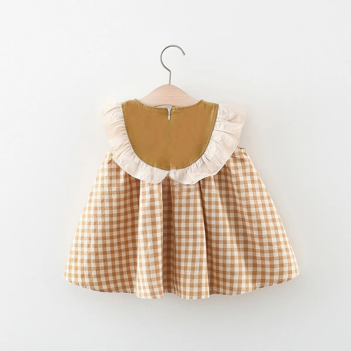 Newborn baby girls clothes Embroidered floral pleated plaid dress