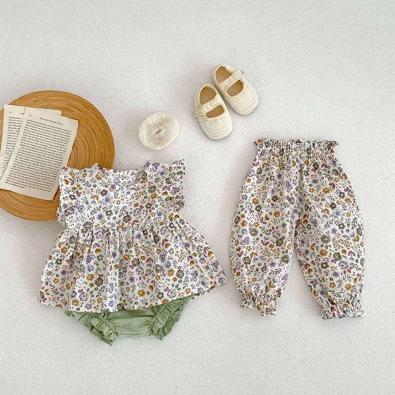 Toddler Baby Floral Suit Infant Short Sleeves Top+Bread Shorts 2pcs