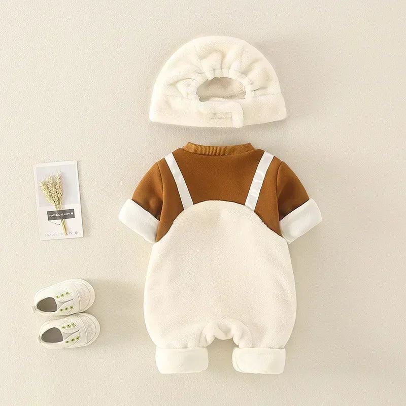 Winter Newborn Baby Cute Bear Warm Strap jumpsuits sets