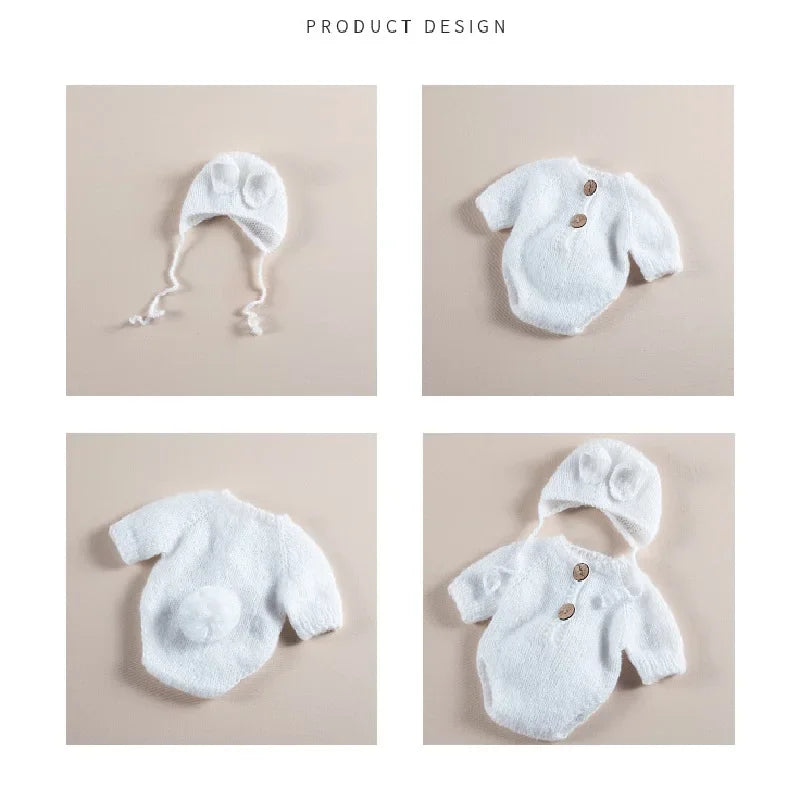 Newborn Photography Prop Baby Clothes Bunny Caps Dolls Toys Girls Boys Infant Baby Crochet Knitted Hat Photoshoot Accessories