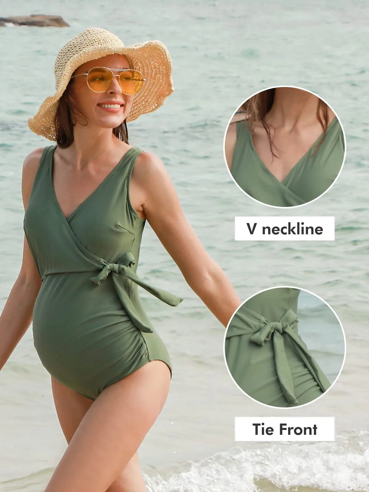 Elegant Maternity Swimsuit One Piece V Neck