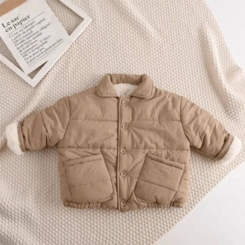 Baby Girl Boy Fleece Inside Jacket Winter Toddler Child Thick Coat Cotton Padded Single Breasted Outwear Baby Clothes 12M-5Y