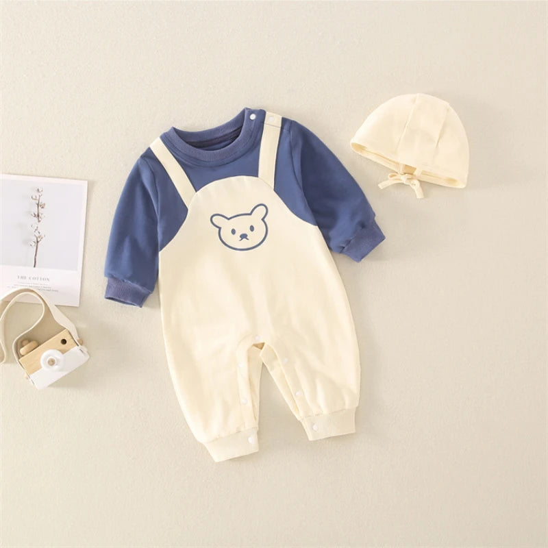 Baby Rompers for Boys Girls Cotton Long Sleeves Jumpsuits with Hat Korean Cute Bear Long Sleeves Baby Clothes Ropa Bebe Niña 옷