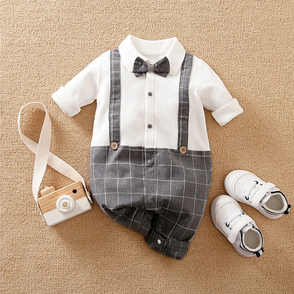 Newborn Formal Suit Baby Boy Clothes Bow Tie Tuxedo Jumpsuit