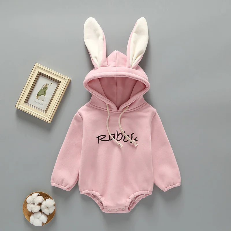 Newborn Baby Rabbit's Ears Hooded Wool Jumpsuit