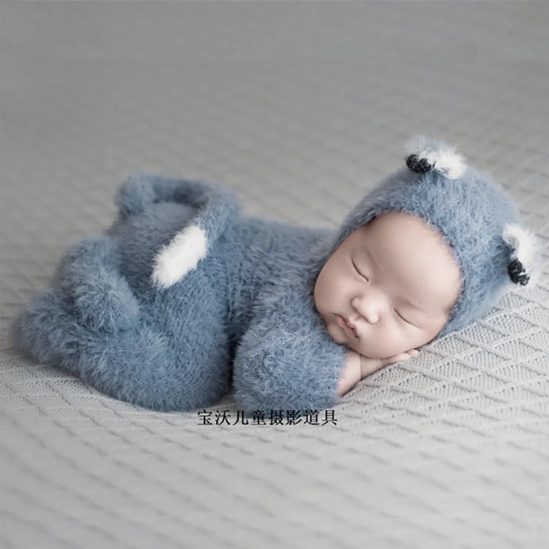 Hand Knitted Wolf Pup Footed Outfit Set Baby Boy Animal Romper