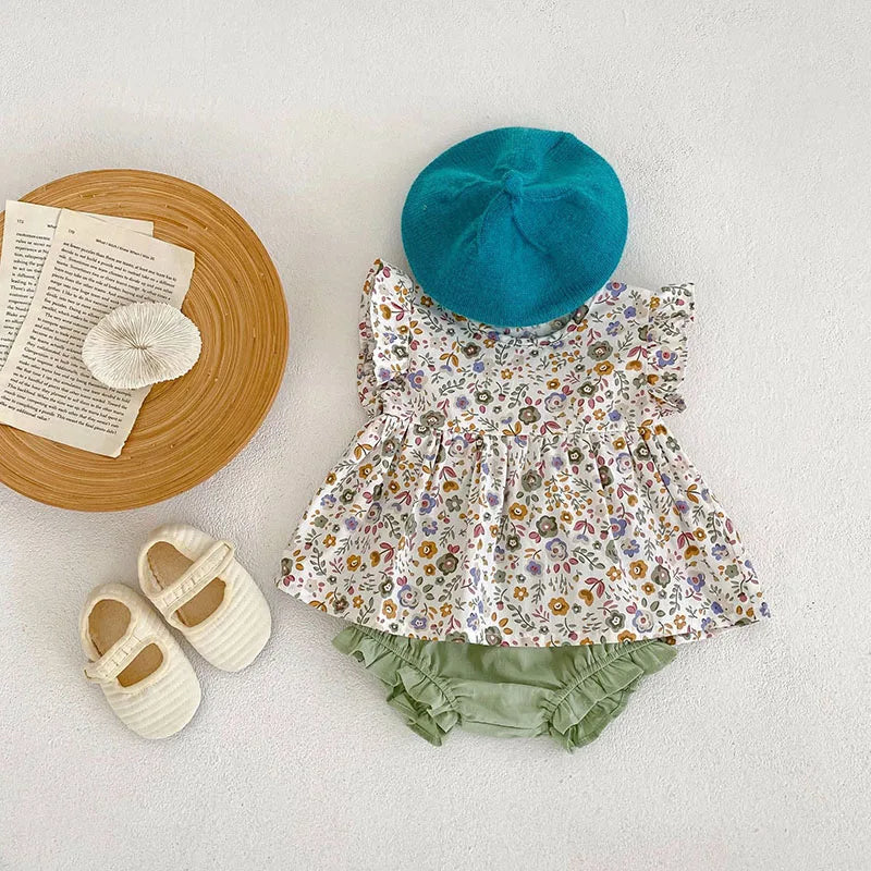 Toddler Baby Floral Suit Infant Short Sleeves Top+Bread Shorts 2pcs