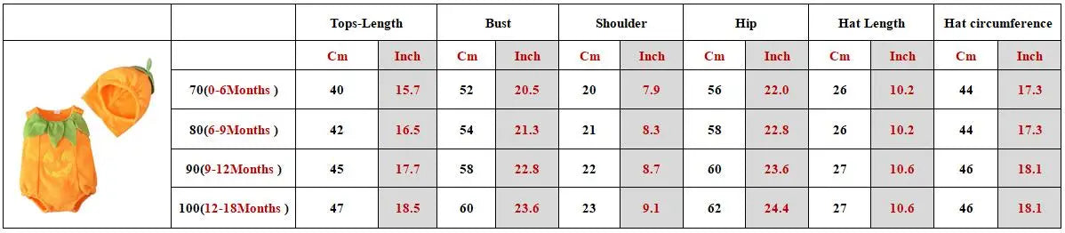 Halloween Romper+Hat Baby Girl Bodysuit Pumpkin Style Cosplay Costume