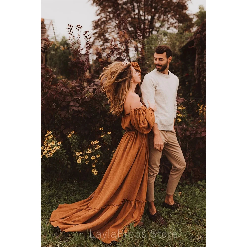 New Maternity Dresses Photoshoot Clothes Linen Cotton Dress For Pregnant Women Photo Shooting Pregnancy Retro Loose Fitting Gown