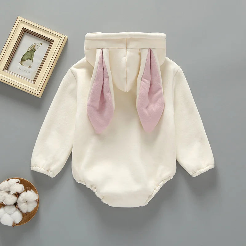 Newborn Baby Rabbit's Ears Hooded Wool Jumpsuit