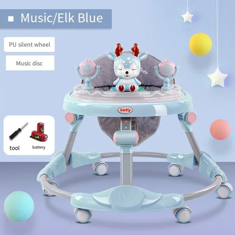 Baby Walker Anti-O-leg Multi-functional Anti-rollover Folding Trolley Boys Girls Can Sit Push 6-18 Months Baby To Learn To Drive