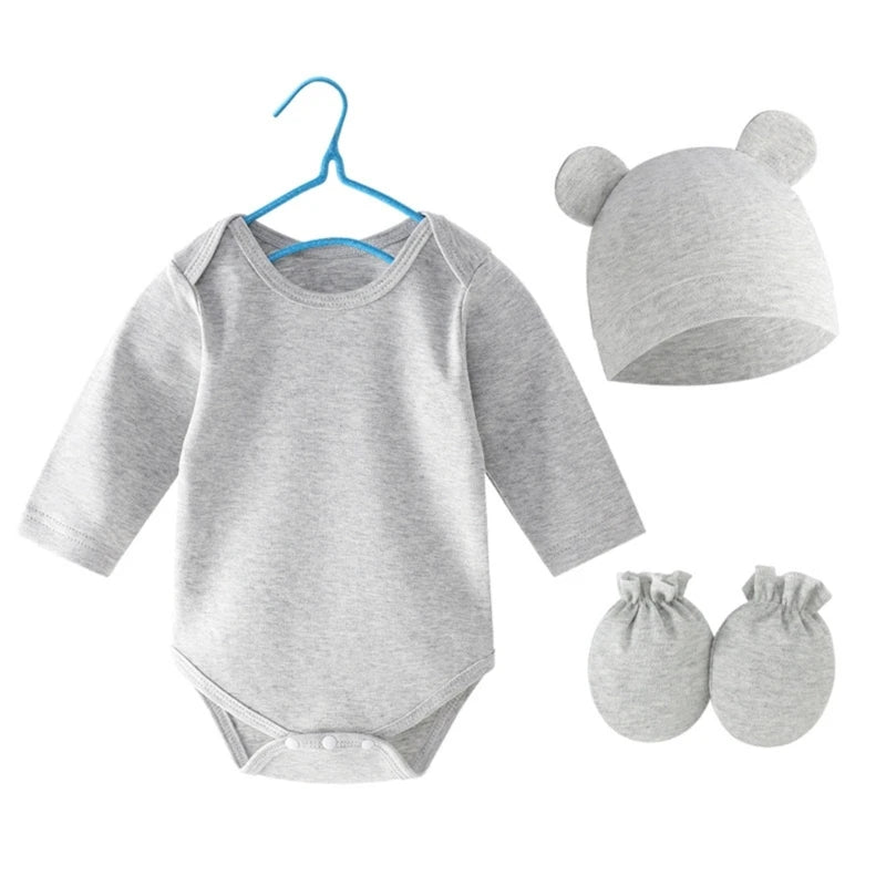 Soft Baby Clothing Set Newborns Hat with Bodysuit & Hand Cover