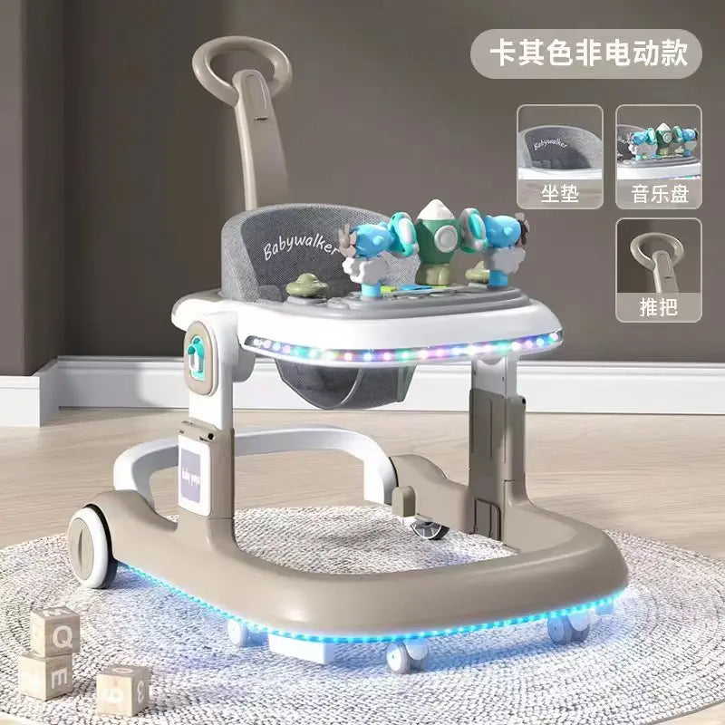 Multi-Function Anti-Rollove Baby walker Can Sit and Push  Walking Car Infant Trolley With Music Foldable Seat Car
