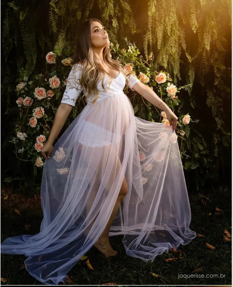 Maternity Sexy See-Through Pregnancy Dresses Baby Shower