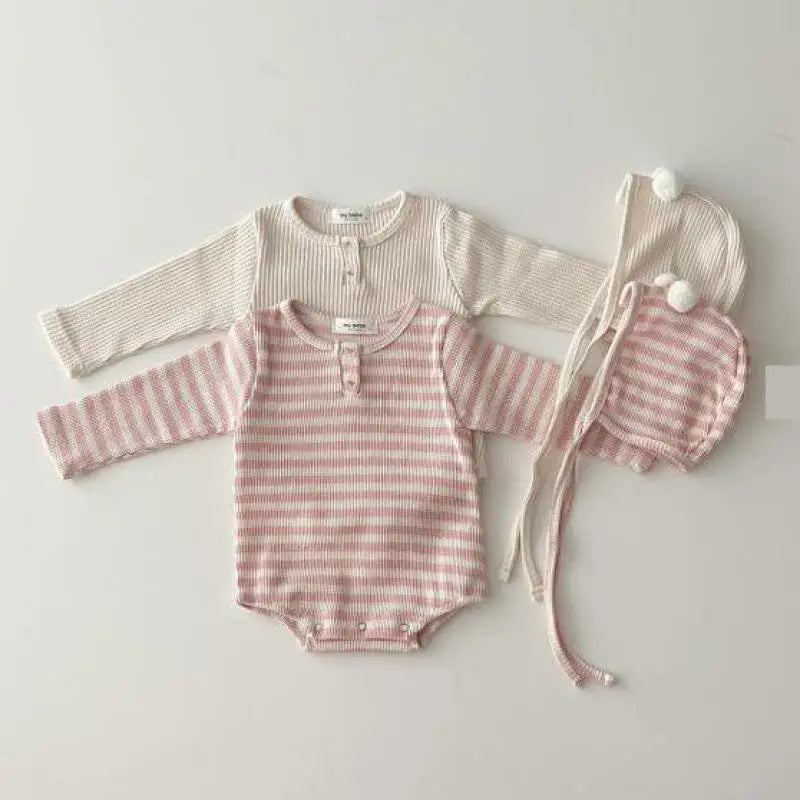 Spring Baby Cotton Long Sleeve Bodysuit + Lacing Caps