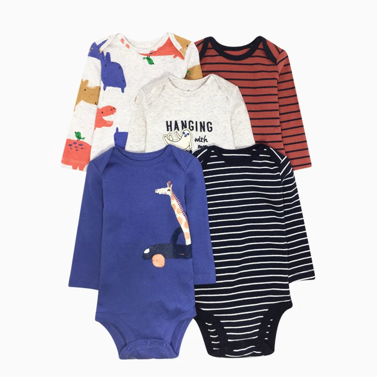 Winter 5PCS/lot Baby Bodysuits Long Sleeve 100% Cotton