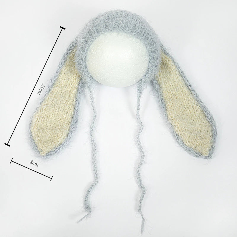 Cute Knitted Studio Photography Accessories for Newborn Full Moon 1 Year Old Big Ears Rabbit Hat,Photography Props Clothes Gift