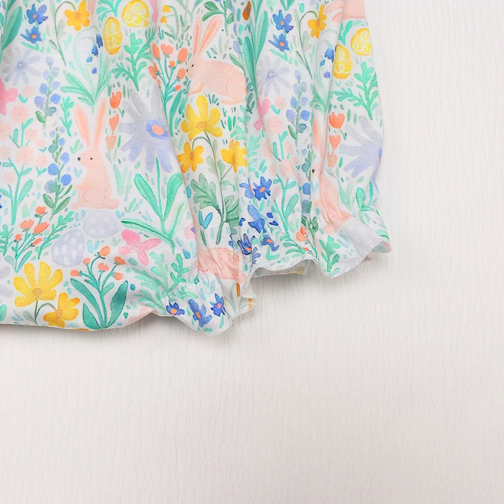 Summer Flower Bubble Romper Babi Girls Clothes Floral Printing Bodysuit Bow Outfit Sleeve One Piece New Born Short 0-3T Jumpsuit
