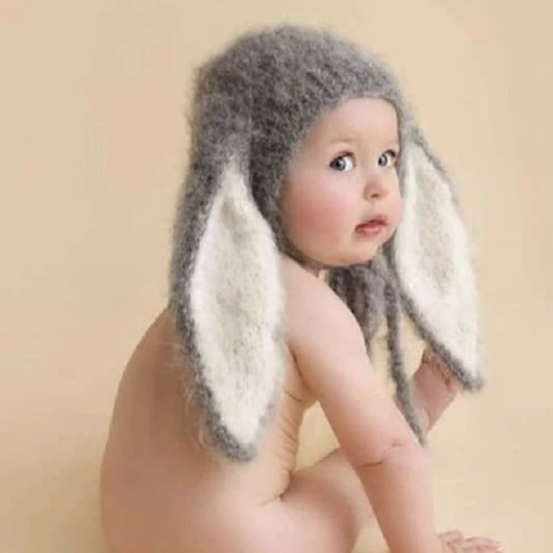 Cute Knitted Studio Photography Accessories for Newborn Full Moon 1 Year Old Big Ears Rabbit Hat,Photography Props Clothes Gift