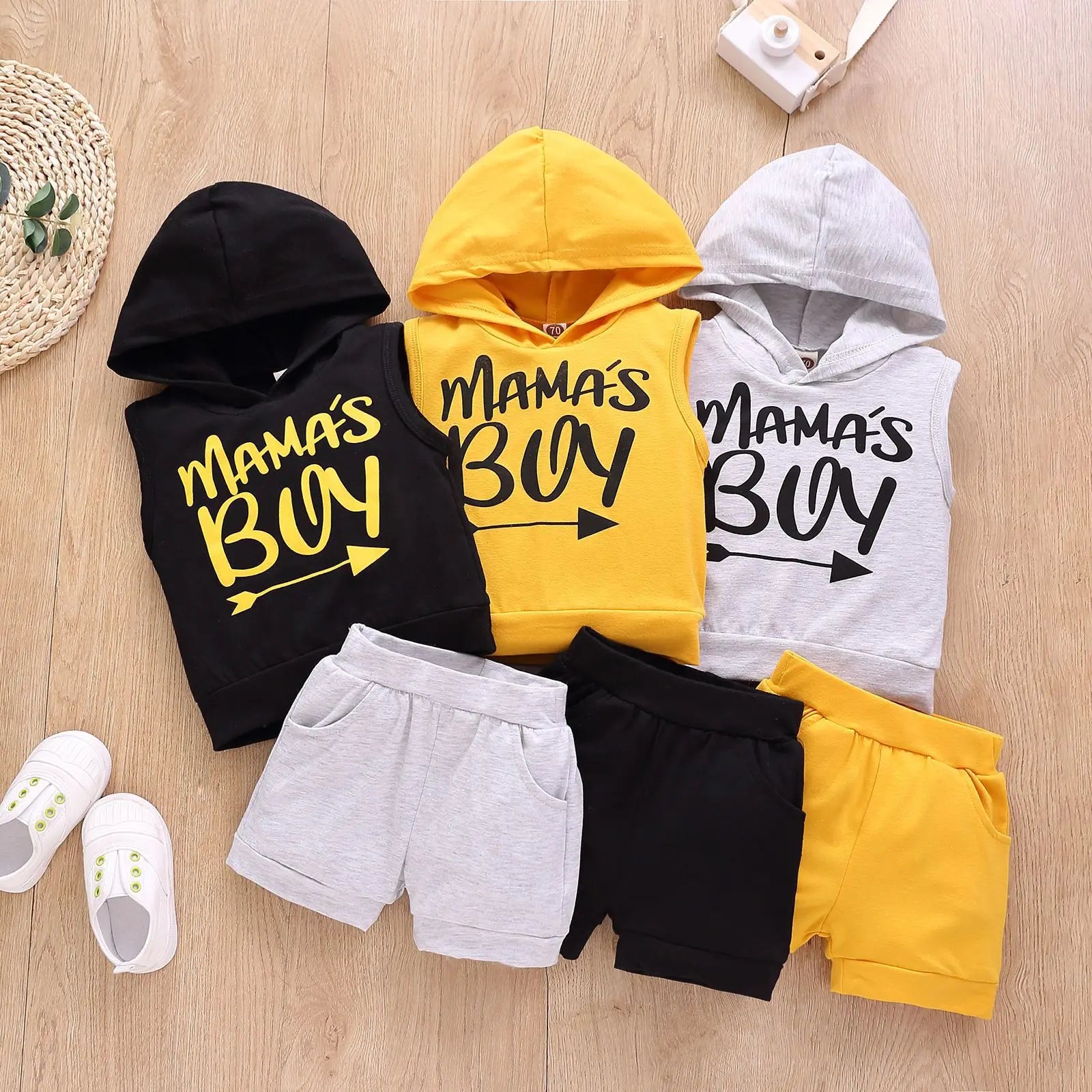 Summer Kid New Born Baby Toddler Boy 2PCS Clothes Lounge Set Sleeveless Hooded Sweater + Shortts Outfits Cotton 3 16 18 Month