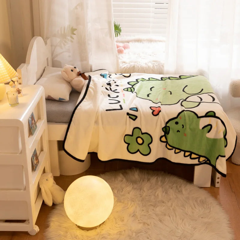 Printed dinosaur blanket single layer baby blanket