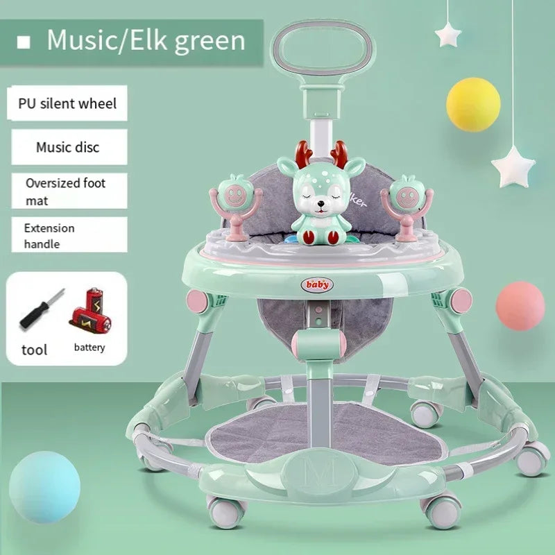 Baby Walker Anti-O-leg Multi-functional Anti-rollover Folding Trolley Boys Girls Can Sit Push 6-18 Months Baby To Learn To Drive