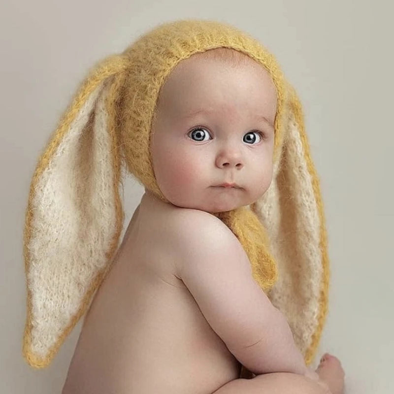 Cute Knitted Studio Photography Accessories for Newborn Full Moon 1 Year Old Big Ears Rabbit Hat,Photography Props Clothes Gift