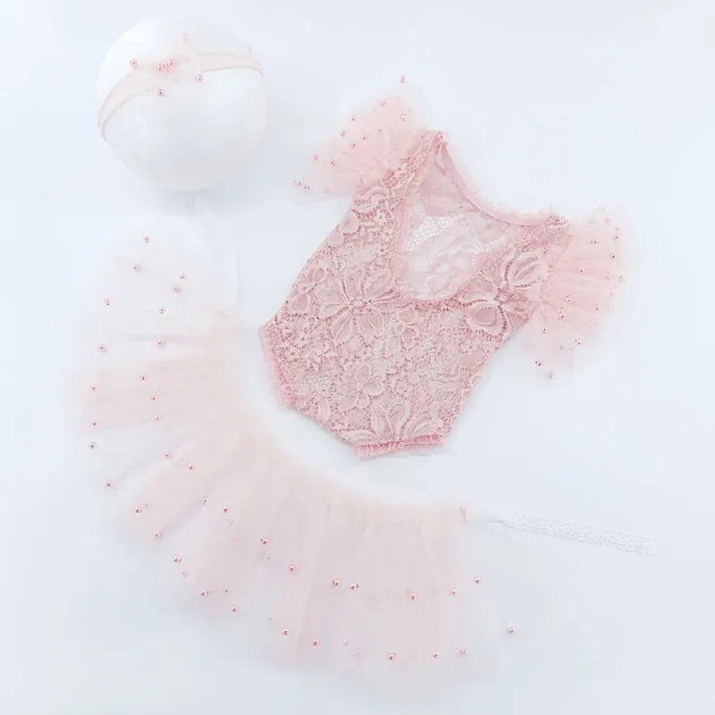 Baby Girl Infant Headdress & Tulle Tutu Jumpsuit Party Dress